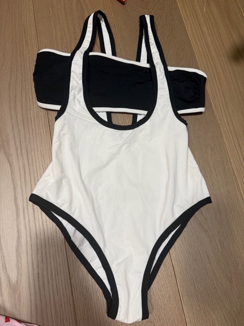 Zara White One-Piece Swimsuit with Black Trim